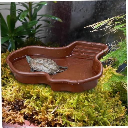Reptile Water Dish - Tortoise Habitat with Non-Slip Ramp, Shallow Pool Geometric Turtle Tub, Ideal for Gardens, Yards, and Reptile Enclosures, Perfect for Bathing, Feeding, and Soaking