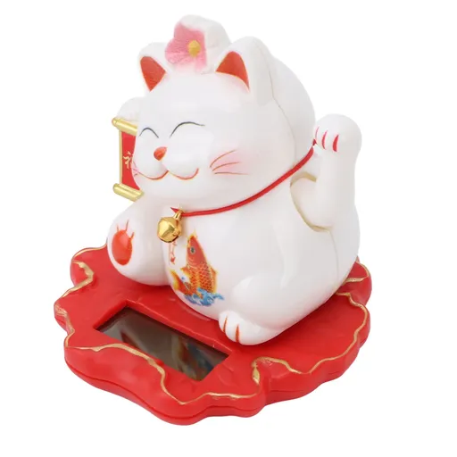 Solar Fortune Cat Vivid Lovely Chinese Cat Solar Powered Waving Arm Lucky Cat for Home Office and Car Dashboard Decor 2314A