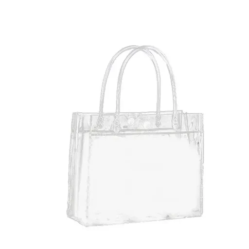 100x PVC Transparent Gift Tote Bag with Snap Button for Packaging - 34*28*12cm