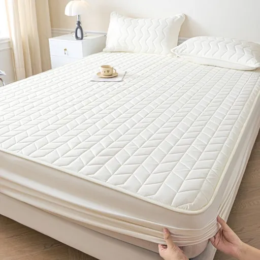 Quilted Waterproof Mattress Protector Cooling Ice Silk Bed Cover Breathable Zippered Encasement for Bedroom 59x78in
