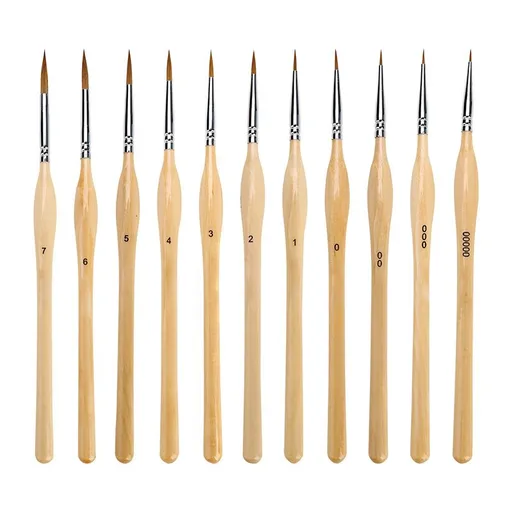 11pcs Wood Detail Paint Brushes Set Miniature Brushes with Triangular Handles for Fine Detailing & Art Painting - Acrylic