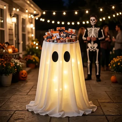 120cm Light-Up Ghost Candy Bowl – Halloween Party Must-Have, Large Capacity Trick-or-Treat Station, USB/Battery Powered, Indoor & Outdoor Use(Staring ghost)