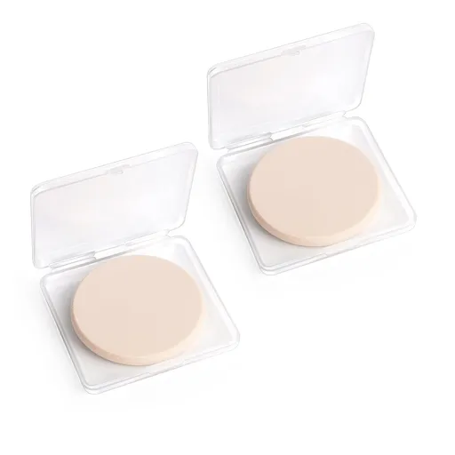 2 Pcs Makeup Sponges with Travel Case, Facial Primer Compact Powder Puff, Cosmetics Blush Applicators Sponges for All Skin Types Wet and Dry Dual Use (Round)