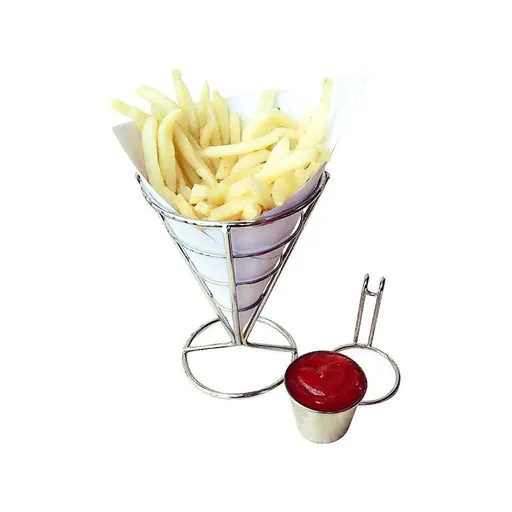 2Pcs French Fry Holder French Cone French Fries Basket with Sauce Cup Metal Wire French Fry Holder for Food Ice Cream Holder