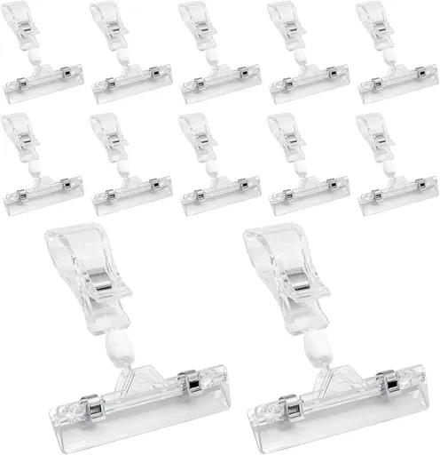 Biaungdo 12 Pcs Rotating Clip Swivel Sign Rotatable Holding Clamp, Clear Rotating Sign Clip Price Display Holder Clips for Shelves, Store, Business, Exhibition, Supermarkets