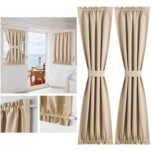 French Door Curtains Rod Pocket Thermal Curtain for Doors Or Glass Window Curtain Panel Beige(Curtain Buckle Not Included) 1*Curtain