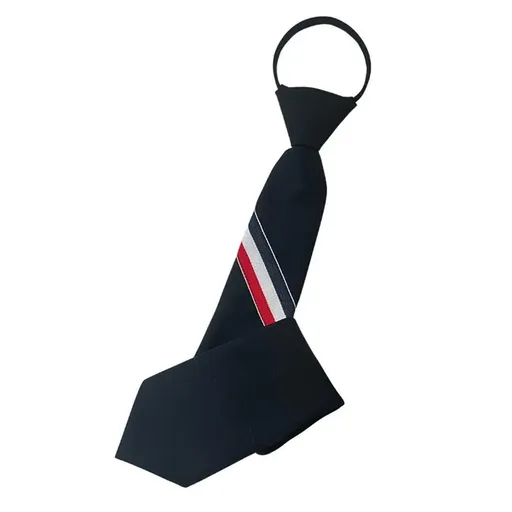 Men's zipper tie Fashion Pattern Striped Cotton Tie Preppy Student Slim Necktie - Black