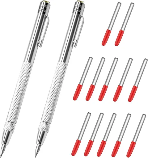 2 Pack Tungsten Carbide Scriber Tools with 12 Replacement Tips, Magnetic Metal Engraving Pens for Glass, Ceramics and Hardened Steel