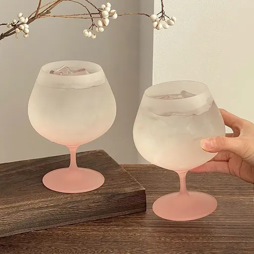 gradient frosted glass goblets, French stemware wine glasses, elegant juice cups Australia, designer drinkware home, stylish glassware gifts - Pink - Size 700ml