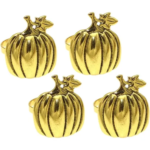 4pcs Pumpkin Napkin Buckles Golden Alloy for Thanksgiving Party Tables, Pumpkin Shaped Polished Alloy Finish for Casual Gatherings and Parties