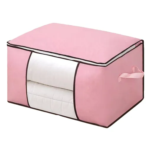 Clothes Storage Bags Fabric Foldable Blanket Storage Container Closet Organizer with Clear Window Reinforced Handle for Clothing Bedding 6PCS Pink