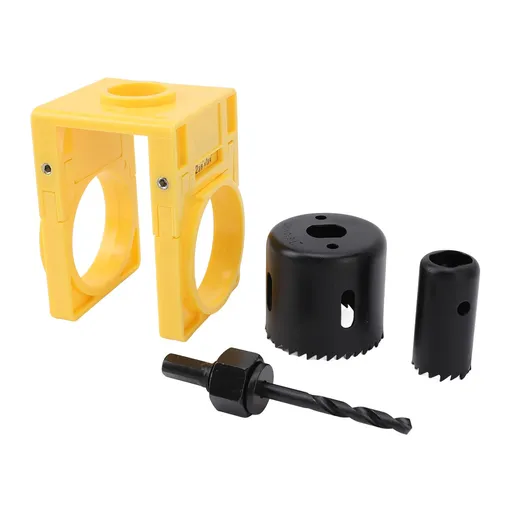 Lock Installation Kit with Guide Template Carbon Steel Plastic Door Hole Saw Kit for Wooden Doors Deadbolts Locksets Yellow