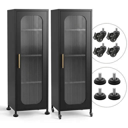 Artiss Buffet Cabinet Sideboard X2 Slim Kitchen Storage Trolley Wheels Black