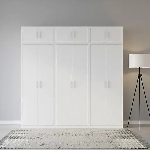 240x240cm 6-Door White Steel Hanging Wardrobe with White Handle Storage Cabinet