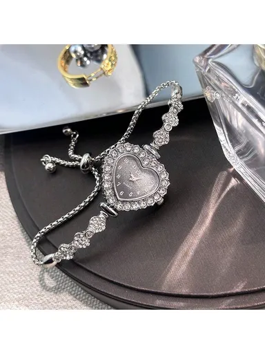 1pc Women Metal Love Shape Dial Arabic Scale Quartz Bracelet Watch Adjustable Cord Style Daily Decoration Ideal Valentine s Day Gift