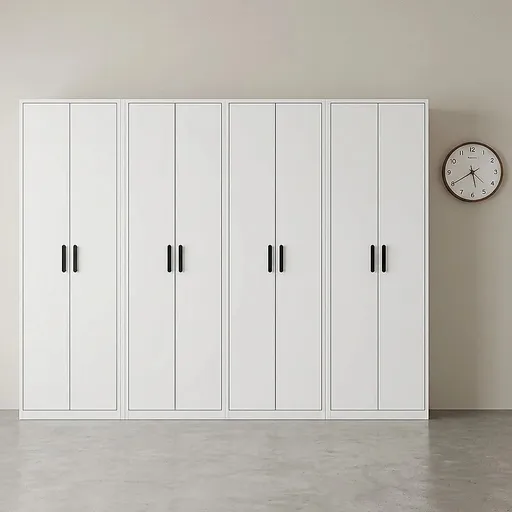 320x200cm 8-Door White Steel Hanging Wardrobe with Black Handle Storage Cabinet