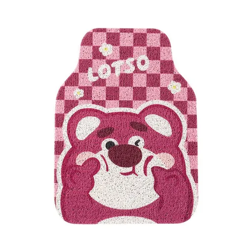 Cartoon Bear Car Floor Mats PVC Universal Non Slip Plaid bear front 1