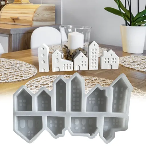 Mini Christmas Village House Silicone Mold Set 10 DIY Small Non Stick House Casting Crafts Soap Making Mold for Xmas Home Table Decoration Indoor (Classic)