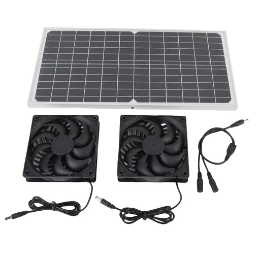 Solar Powered Dual Fan Kit 16W Monocrystalline Solar Panel with Aluminum Frame Solar Exhaust Fan for Chicken Coop Greenhouse Shed Pet House Outside