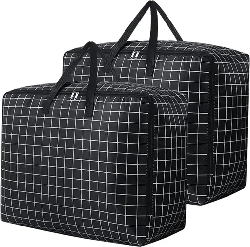 75L Large Storage Bags 2 Pcs Clothes Storage Bags with Zips Heavy Duty Oxford Cloth Moving Bags Waterproof Underbed Storage Bag for Clothes,Blankets,Pillows,Bedding