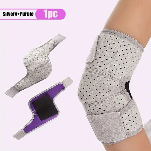 1pc Adjustable Sports Wearable Elbow Support, Summer Unisex Tennis Arm Compression Sleeve, Breathable Cycling Basketball Fitness Compression Elbow Sleeve 1Silvery+Purple