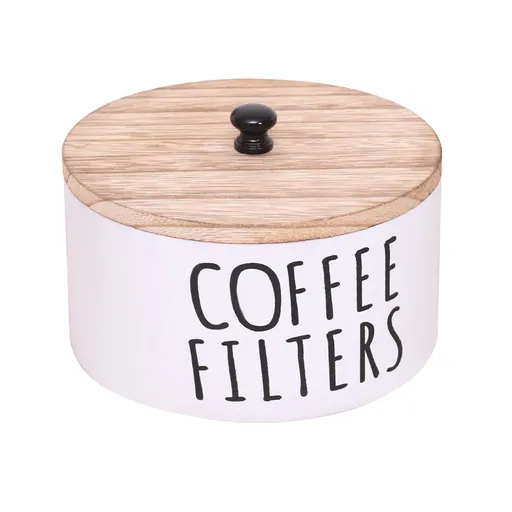 Coffee Filter Holder, Large Capacity Coffee Filter Storage Container with Bamboo Lid, Coffee Filter Dispenser Pod Organizer Basket Accessory for Bar Counter Decor