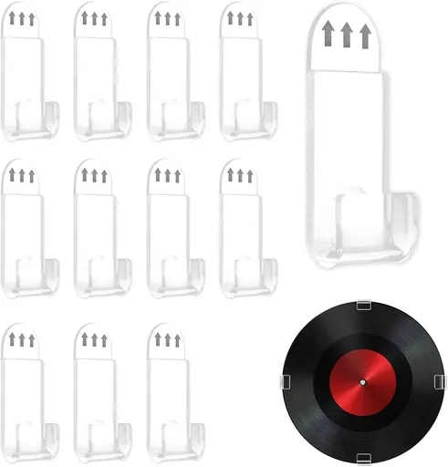 12 Pack Acrylic Transparent Vinyl Record Holder Wall Mount No Drilling Required Display Rack
