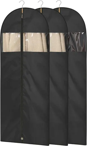 Dress Bags for Gowns, 65" Long Garment Bags for Hanging Clothes, 3-Pack Foldable Dress Cover with Clear Window for Women's Coats, Formal Gowns, and Evening Dresses