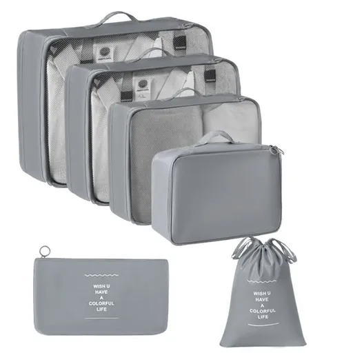 Lightweight Travel Clothing Storage Pouches, Suitcase Garment Sorting Organizer, 6 Pcs Travel Packing Set, Grey, Convenient Short Trip Gift