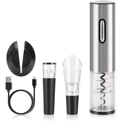 Electric Wine Opener Rechargeable Stainless Steel Automatic Corkscrew Wine Bottle Opener for Wine Lovers, Silver
