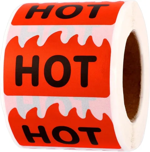 500 Pcs Hot Stickers Flame-Shaped Red Waterproof Self-Adhesive Labels for Restaurants Supermarkets and Shops, 5x3 cm