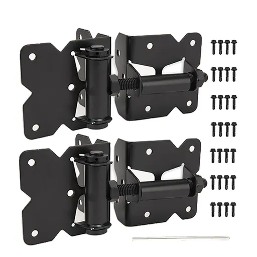 Heavy Duty Self Closing Gate Hinges for Wooden Fences , 90 Degree Adjustable Gate Door Hinges Hardware Kit 2 Pack