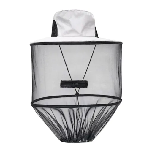 Grey Foldable Mosquito Net Fishing Hat with Storage Bag - Wide Brim Sun Shade and Adjustable Dense Mesh Face Veil, Outdoor Headwear for Angling & Leisure