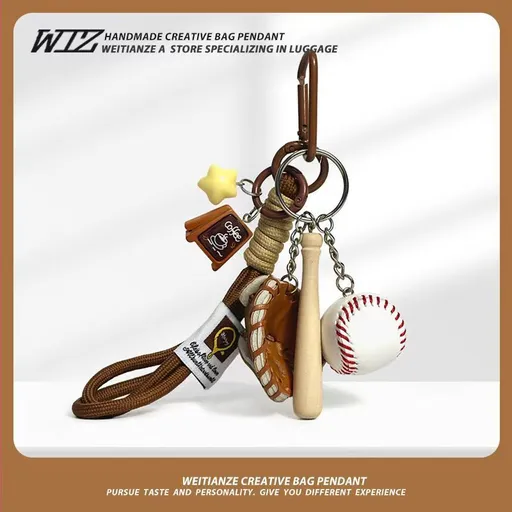 Baseball-Themed Couple Bag Charms Key Chain Set 2 Piece