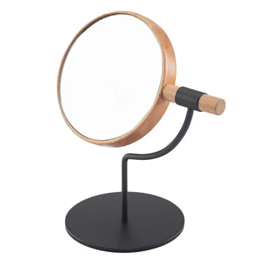 Desk Table Mirror with Mental Stand, 3X Magnification Small Wooden Desktop Mirror,360° Rotation Countertop Mirror for Makeup