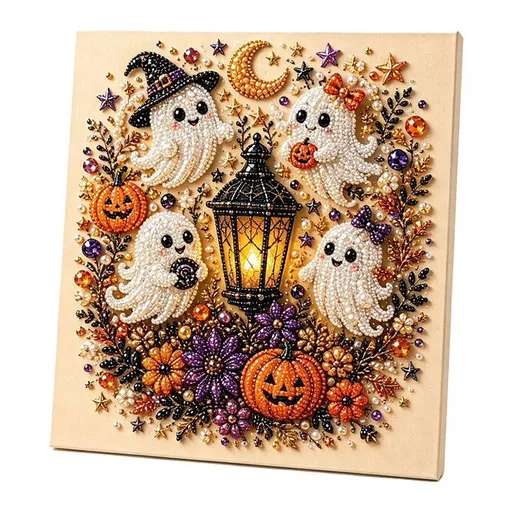 Halloween Ghost Diamond Painting Art 20x20cm - Rhinestone & Pearl Decor