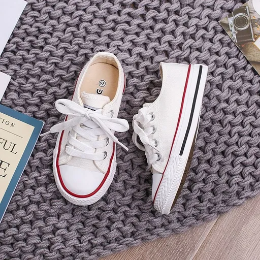 OPOEE Kids Canvas Shoes Low Top Lace Up White 27