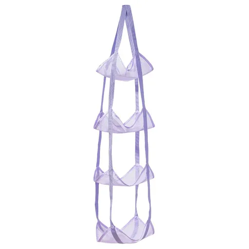 4-Tier Hanging Mesh Ball Storage Organizer, Basketball Storage for Sports Balls & Helmets, Space-Saving Hanging Ball Holder (purple)