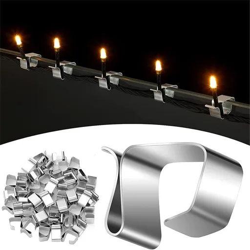Gutter Clips for Hanging Outdoor Lights: 100 Pcs Metal Christmas Light Clips for outside String Lights - Weatherproof Gutter Clips for Xmas Halloween Seasonal Rope Mini Decoration Lights