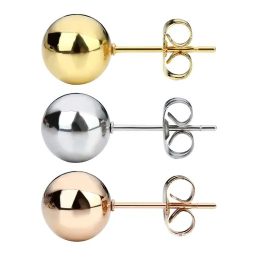 3 pairs of earrings of different colors Stainless Steel Ball Stud Earrings for Men Women Round 5mm（Steel gold and rose gold）