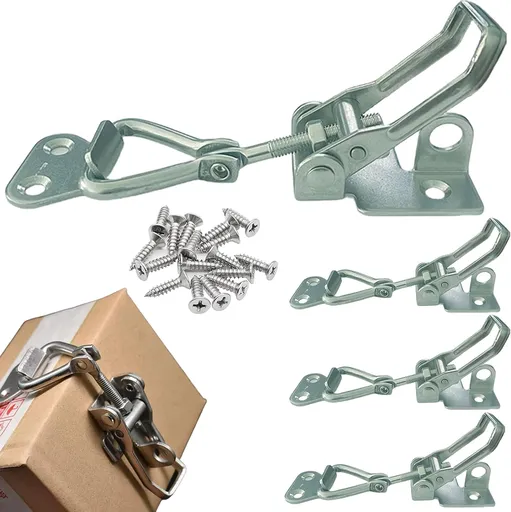 4PCS Thickened Stainless Steel Toggle Latch Clamp Adjustable Heavy Duty Pull Hasp Latches Toggle Latch Clamp with Lock Hole Toggle Latch Catch Set for Trunk Jig Smoker Door and Tool Boxes (Silver)
