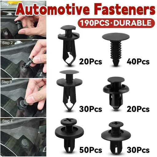 190PCS Plastic Car Fastener 6 Sizes for Auto Body Fender Bumper Trim Accessories
