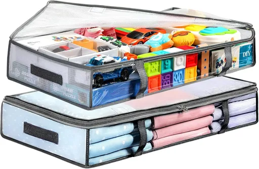 2 Pack Under Bed Storage Containers Bins, Humid-Proof Plastic Underbed Clothes and Organization Bags, the Blanket with Handles for Clothes, Bedroom - 55L