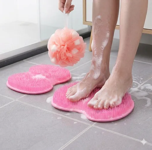 Silicone Foot and Back Scrubber Mat Set Non-Slip 3 Piece with Suction Cups and Premium Lace Bath Loofah Sponge