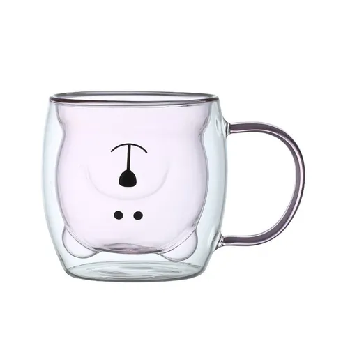 Cute Bear Tea Cup Double Wall Glass Milk Coffee Bear Mug with Handle Insulated Espresso christmas Beer Cup Cute Birthday Women