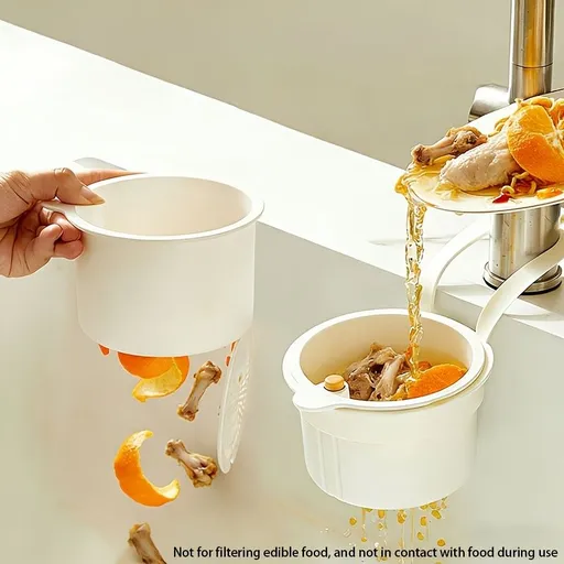 Press-Type Hangable Sink Filter Basket for Kitchen Waste, Detachable One-Key Press Drain Basket with Sponge Holder Milky
