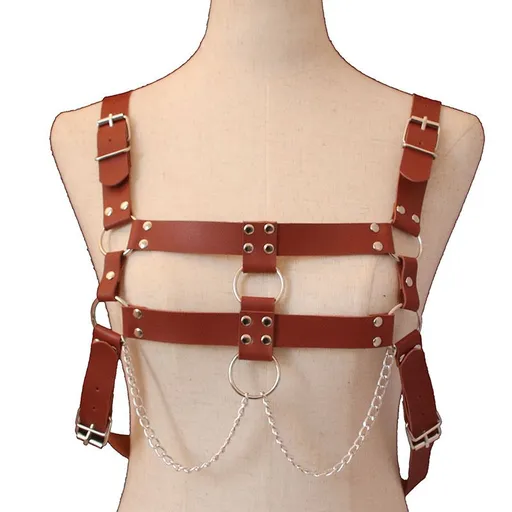 AX Punk PU Cross Strap for Men and Women Brown