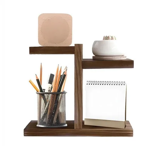 Wooden Desktop Storage Shelf Simple Decorative Flower Stand for Home Office - Brown