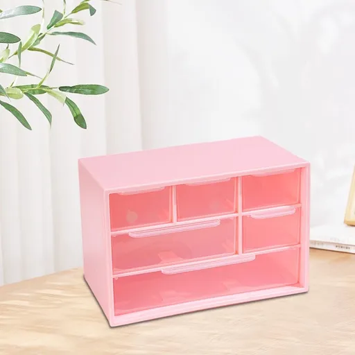 Mini Drawer Organizer, Small Organizer With 6 Drawers, Plastic Desktop Craft Storage Box, For Office Home Room Jewelry Cosmetics Collection, Pink