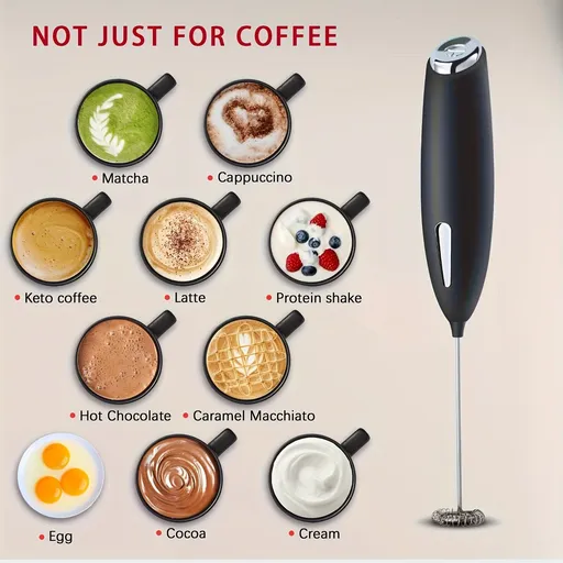 BLACK**Handheld Electric Frother | 10000 RPM Powerful Motor, One-Touch Start/Stop, Easily Froths, Mixes, and Blends – Your Kitchen Drink Essential Helper**